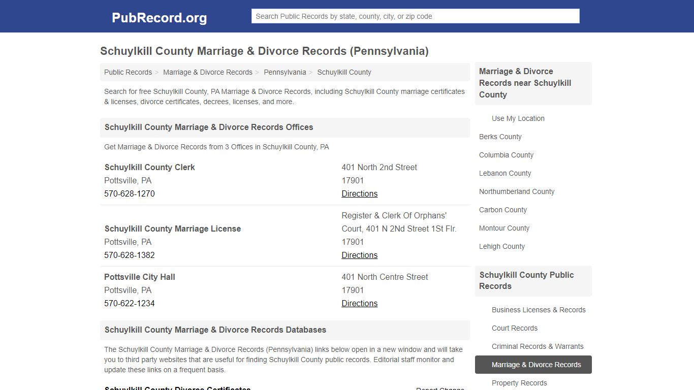 Free Schuylkill County Marriage & Divorce Records ...